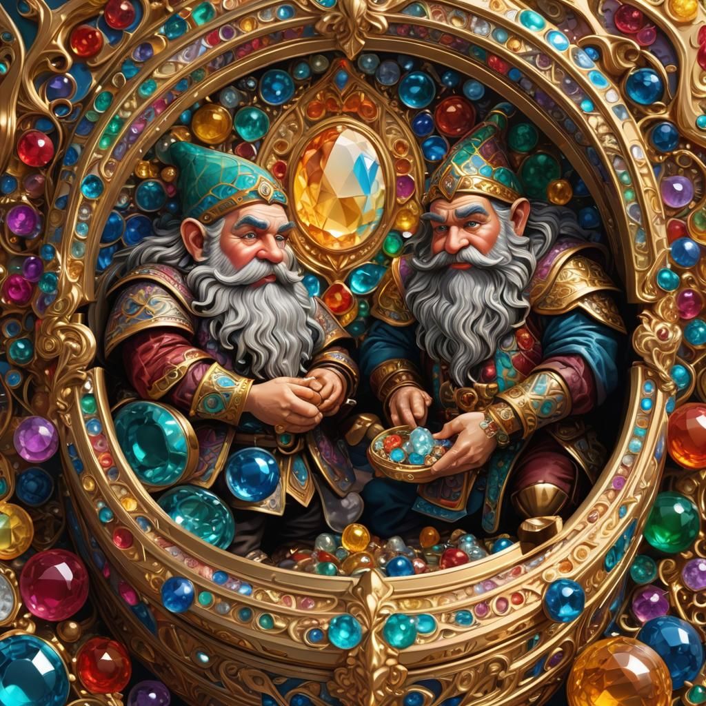 Dwarves Polishing Jewels in Fabergé Style