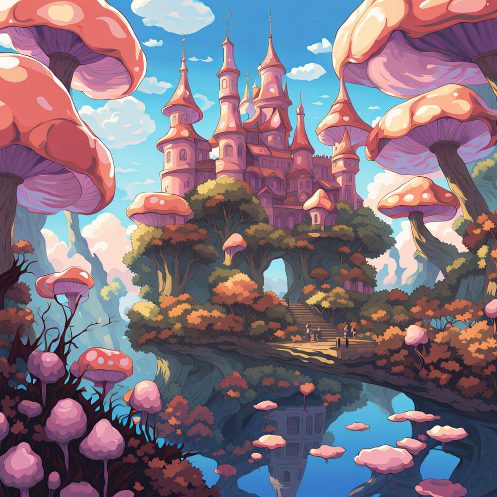 Surreal Anime Wonderland with Floating Tea Sets