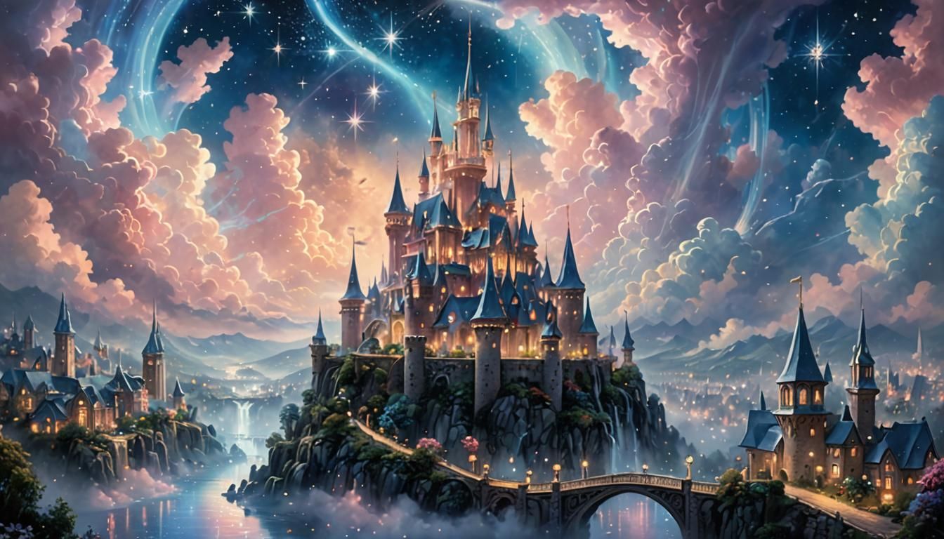 Dreamy Celestial City Among Stars: Ethereal Fantasy