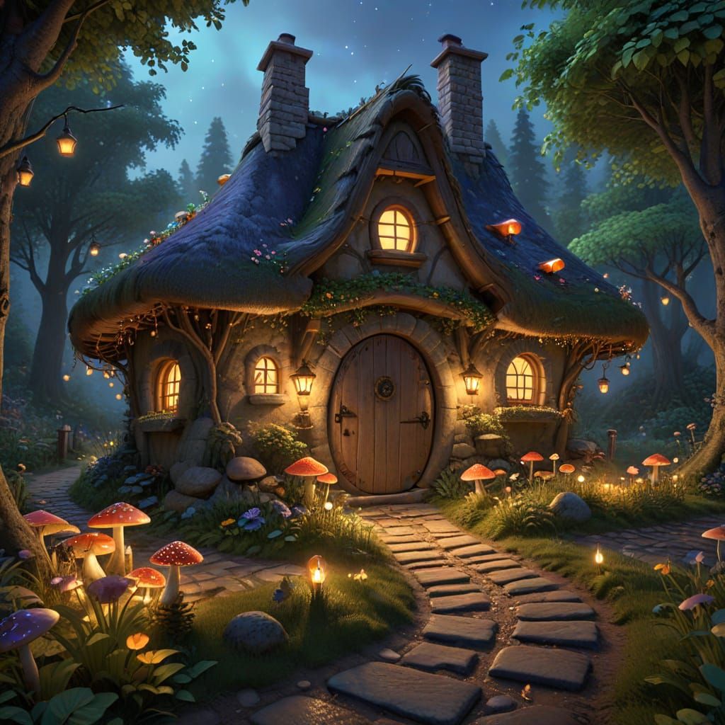 Enchanted Cottage in Whimsical Forest Scene