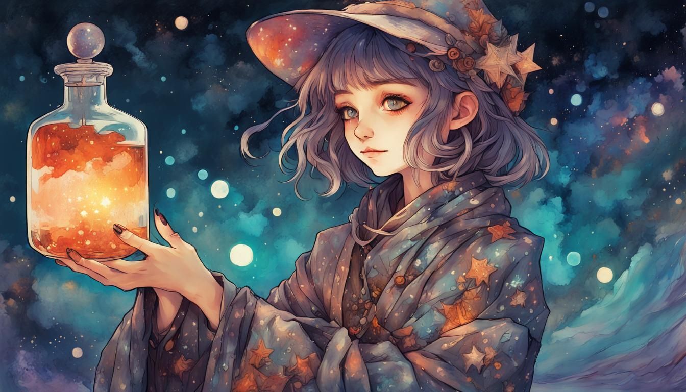 Anime Anthro Researcher with Potion, Fantasy Illustration