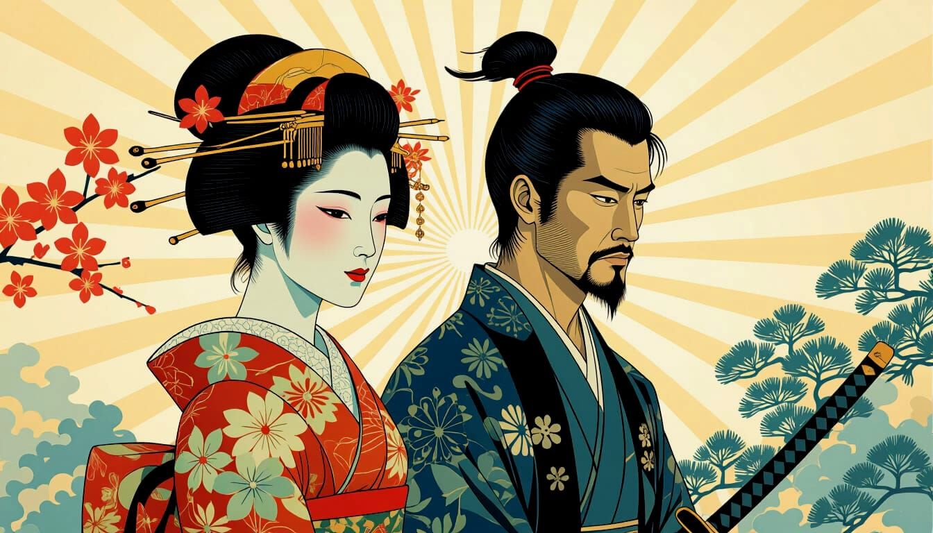 Mysterious Japanese Woman & Samurai Double Exposure Ukiyo-e ...