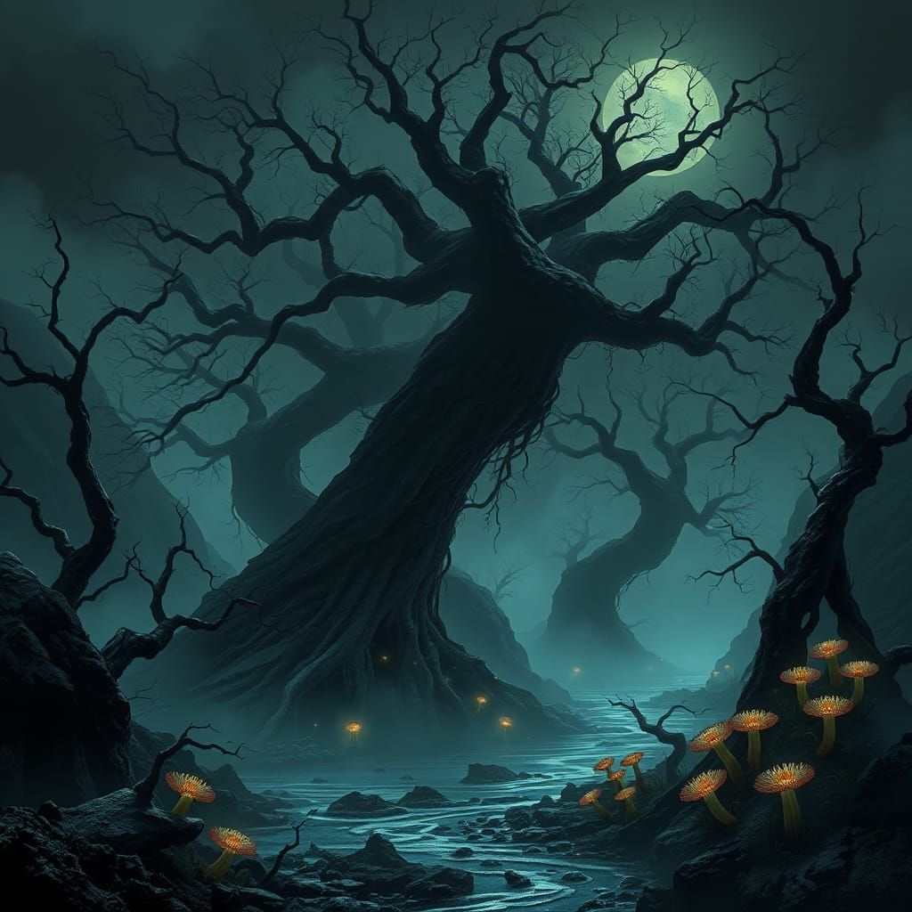 Toxic Planet Landscape in Gothic Surreal Style