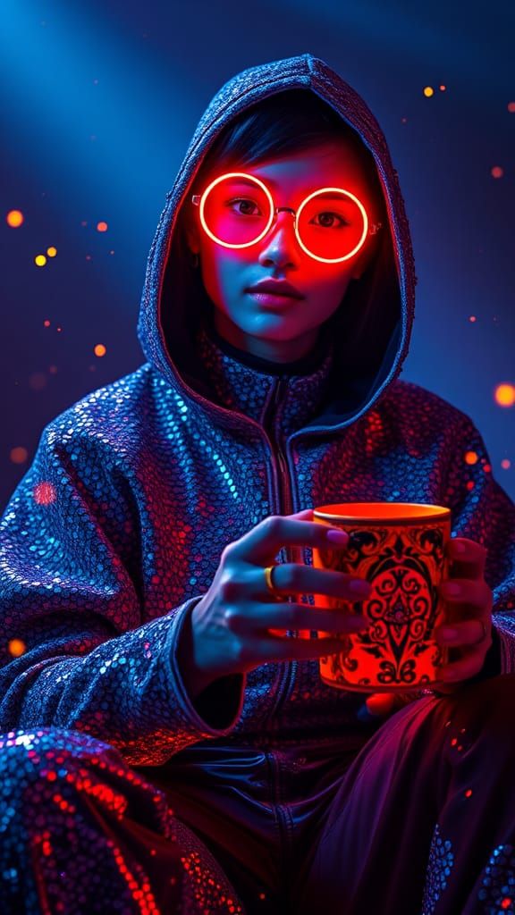 Futuristic Portrait in Ethereal Light, Cyberpunk Style