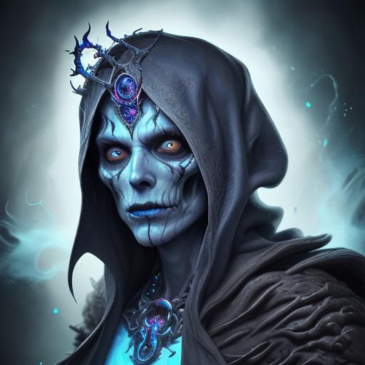 Albino Lich Portrait in Hyperrealistic Splash Art