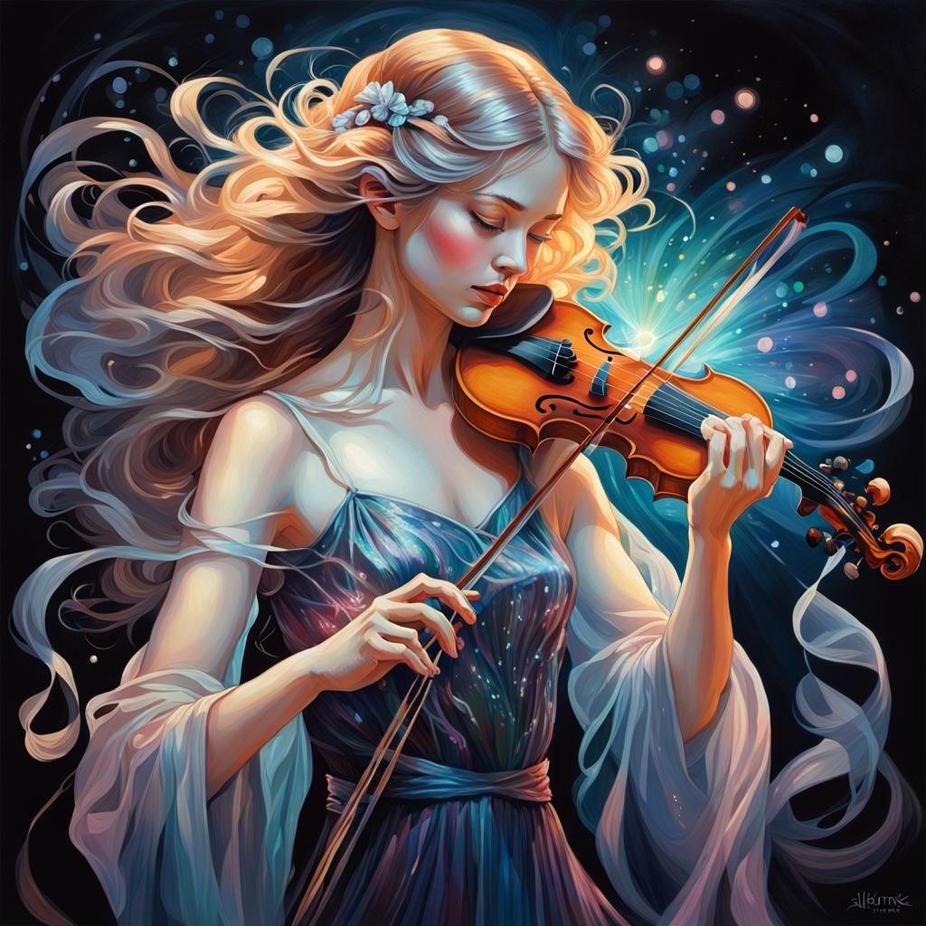 Ethereal Violinist in Art Nouveau Style