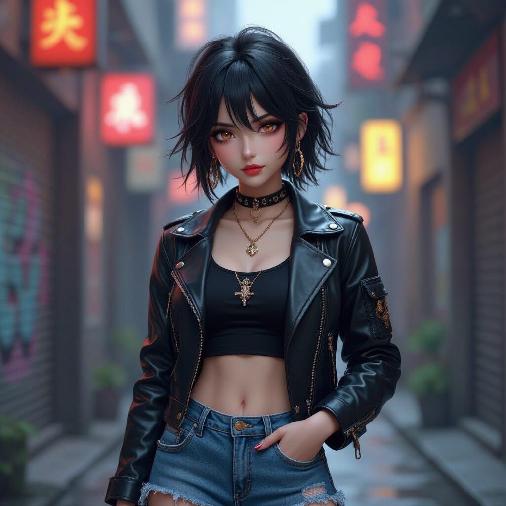 Grunge Emo Princess in Dark Alley, Anime Style