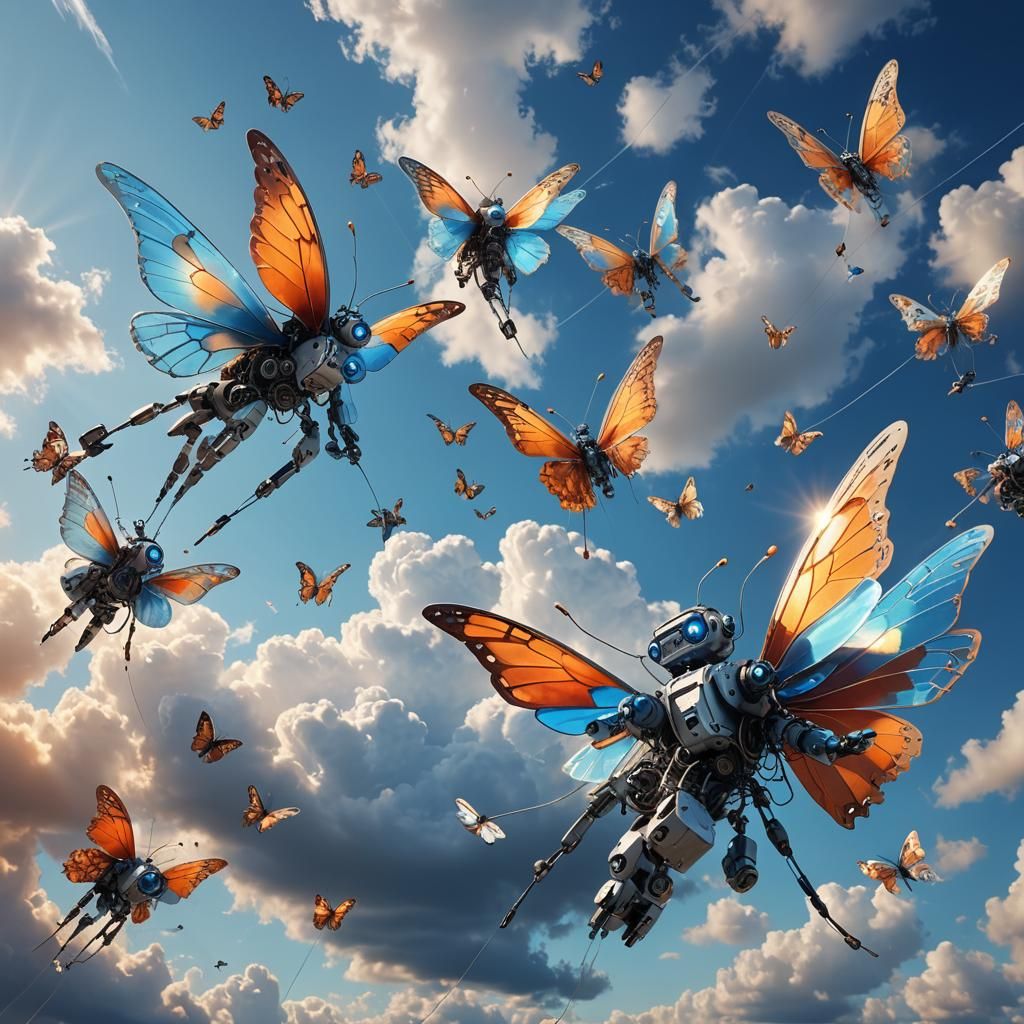 Butterfly Wing Robots in a Dreamy Sky