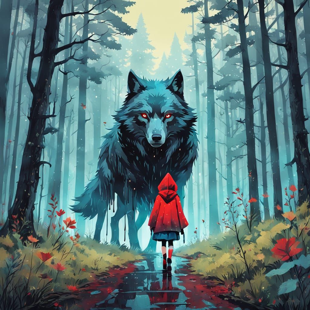 Mysterious Forest Encounter in Dreamlike Hues