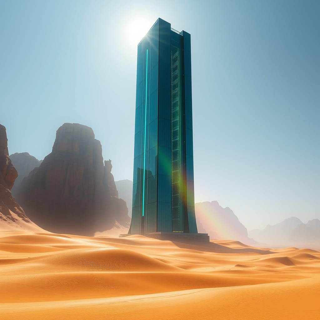 Futuristic Skyscraper in Desert Landscape