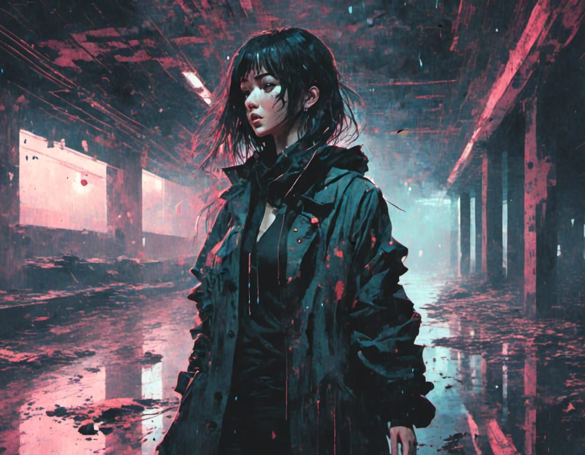 Cyberpunk Girl in Abandoned Coal Mine