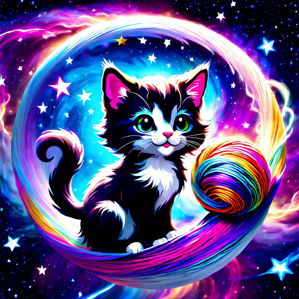 Giant Space Kitten with Yarn Planet