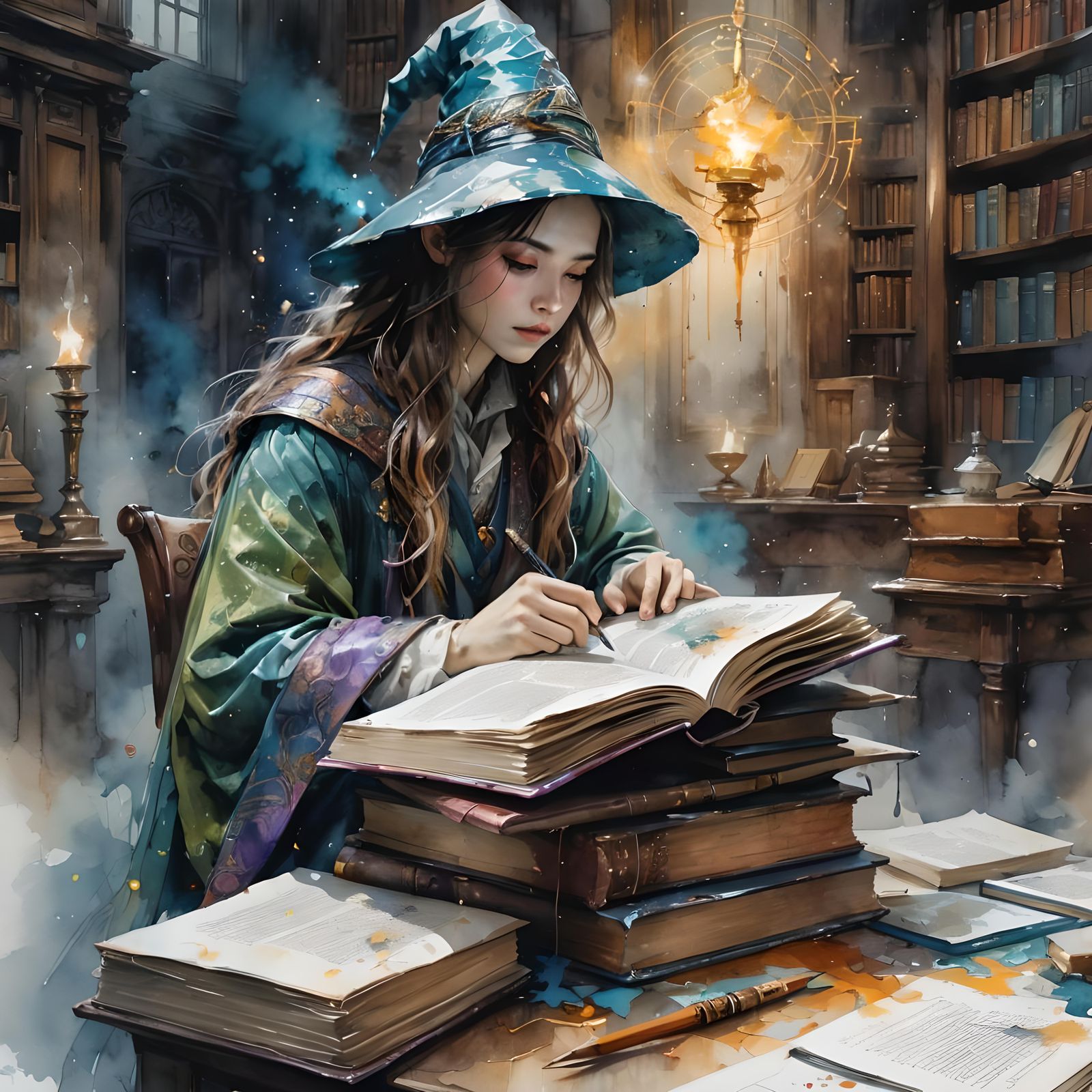 Magical Academia: A Student's Late-Night Study