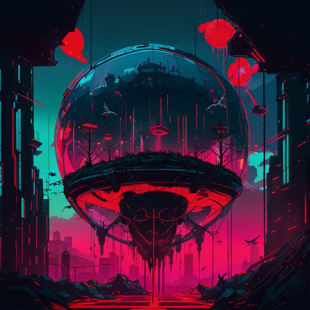 Cyberpunk Glass Domes with Floating Eyes