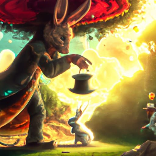 Rabbit Magician Pulls Man from Hat: Digital Art