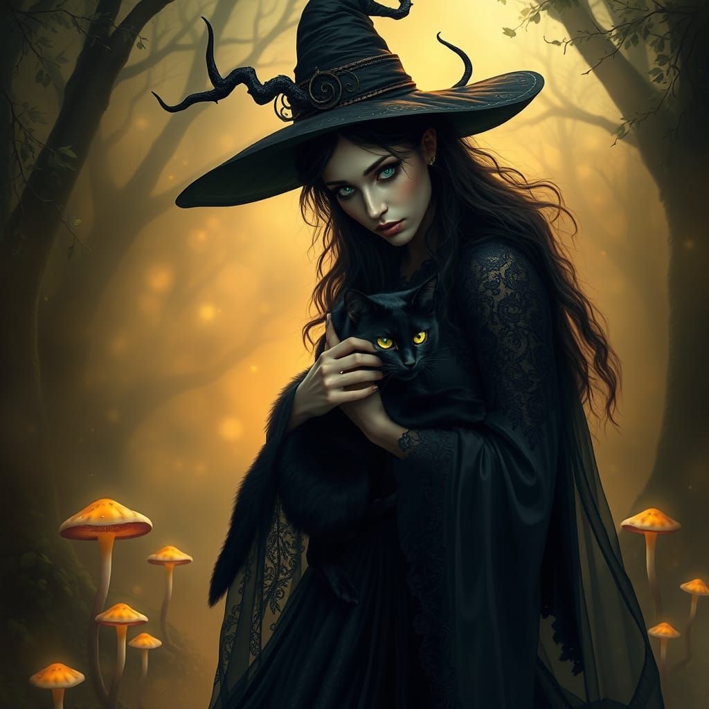 Enchanted Witch in Golden Dreamscapes
