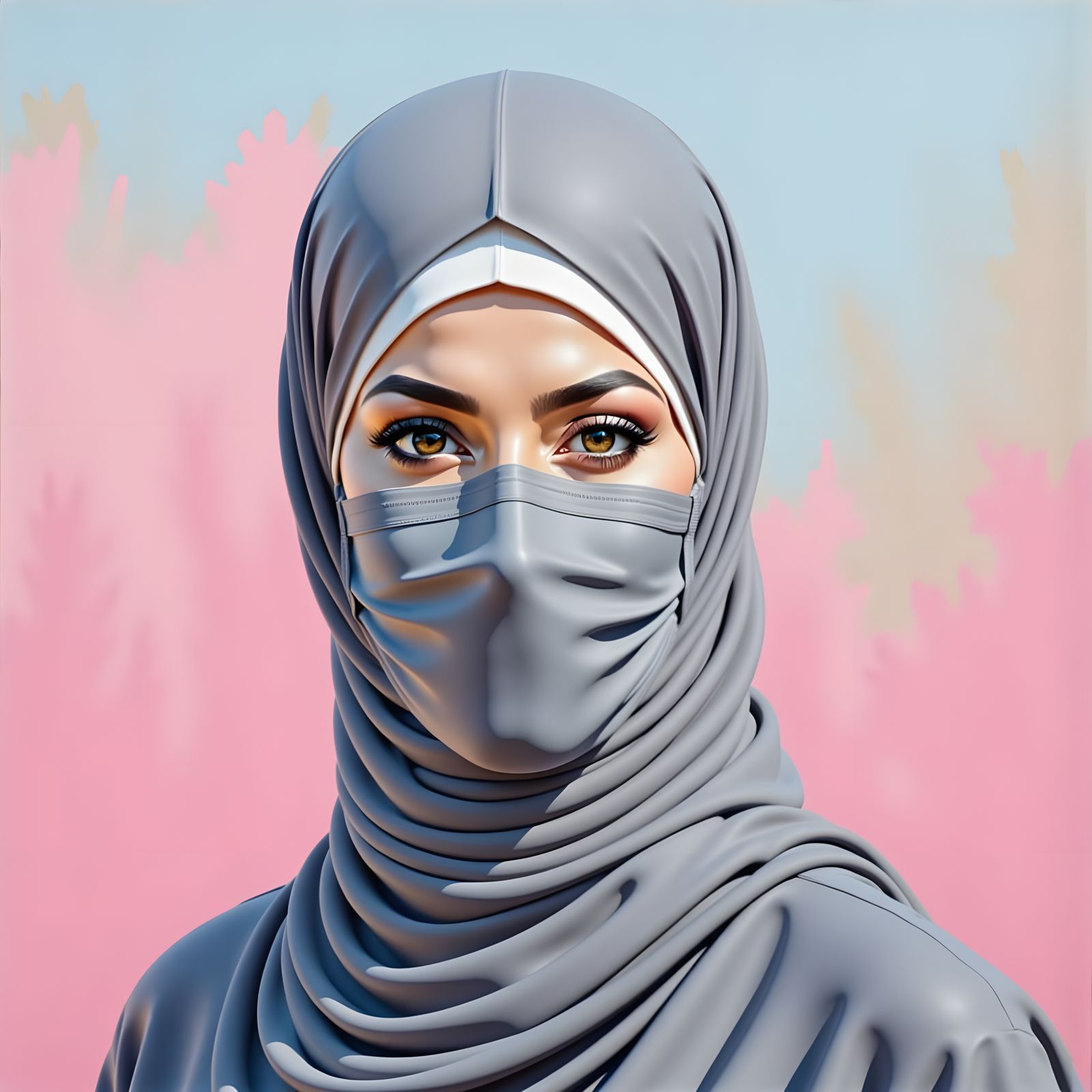 Beautiful Hijabi Woman Portrait in Detailed Oil Painting