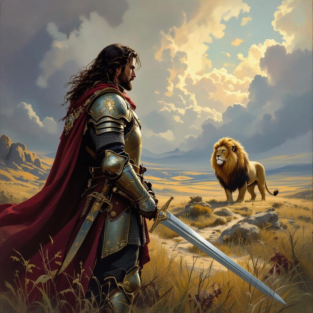 Adult Edmund Defends Narnia in Epic Fantasy Oil Painting