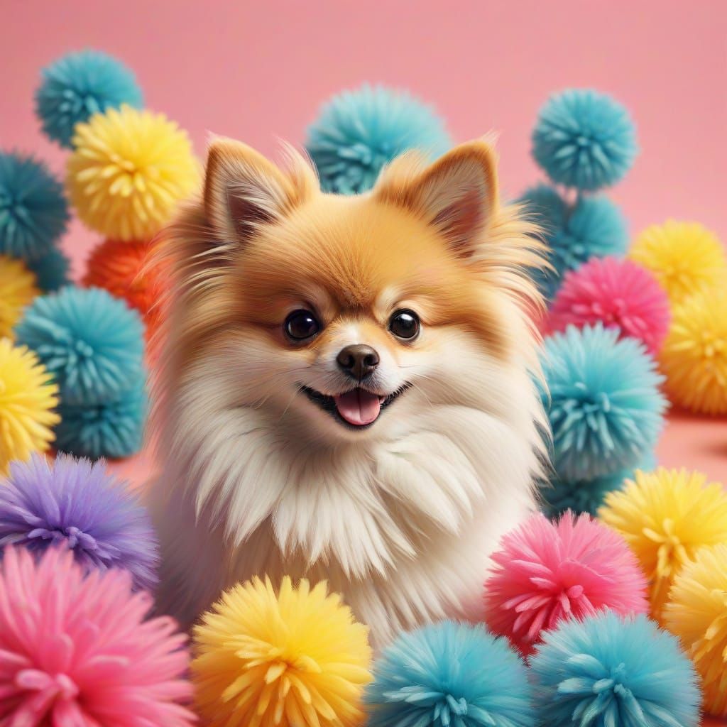 Pets in Pom Poms: Playful 3D Digital Art