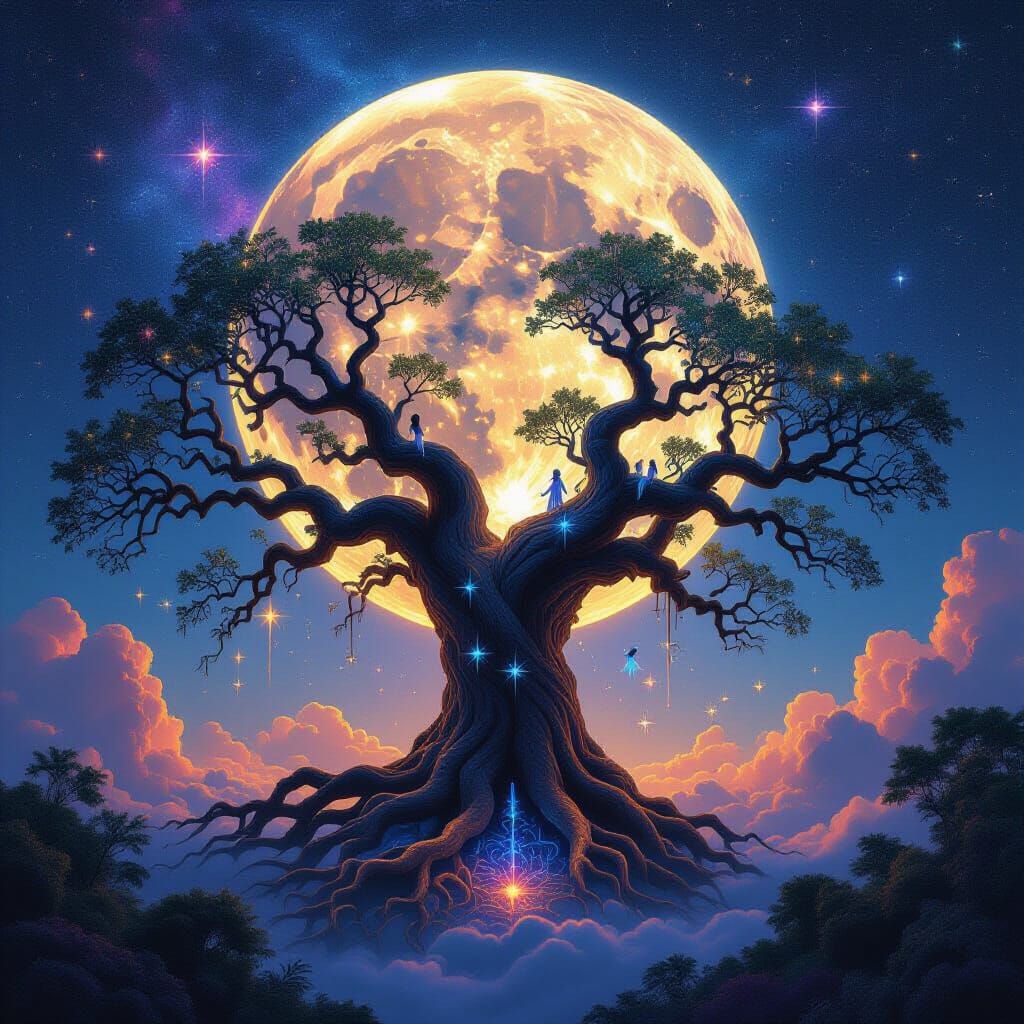 Nebula Tree with Bioluminescent Flora