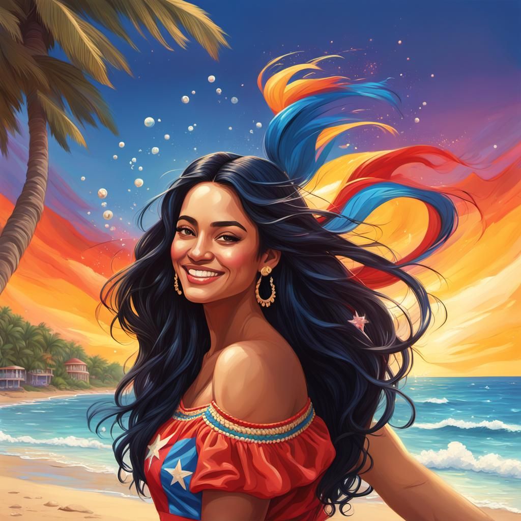 Beautiful Puerto Rican Woman Dancing on the Beach