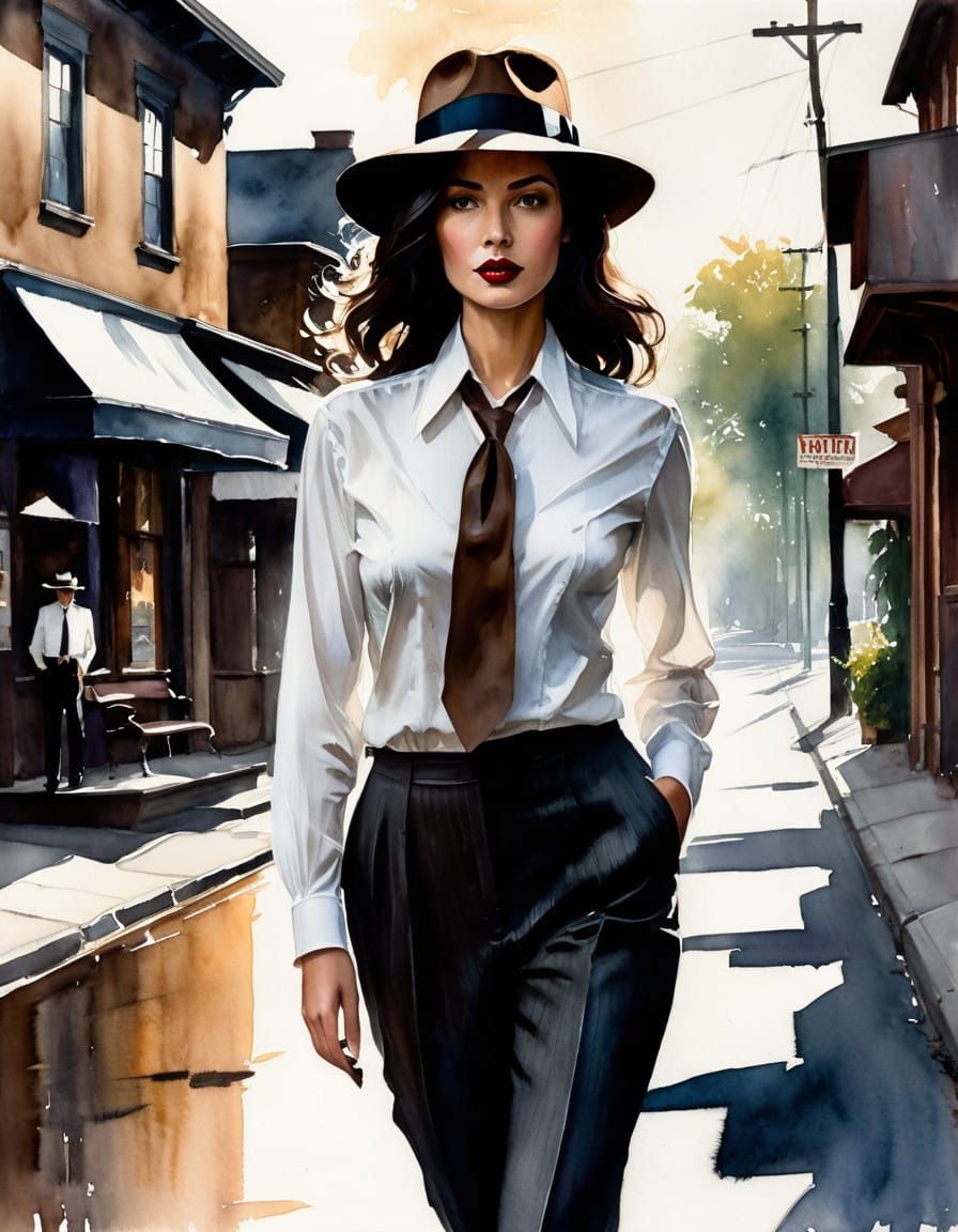 Mysterious Woman in Rainy Night Cityscape