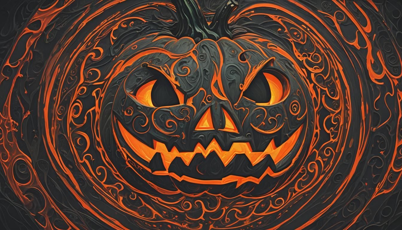 Eerie Glowing Jack-o-Lantern in Abstract Expressionism