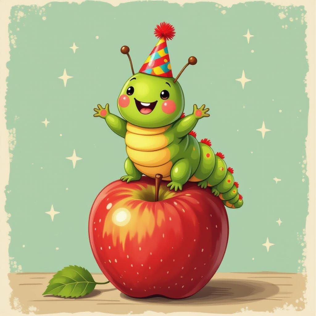 Joyful Caterpillar Celebrates on Apple, Potter Style