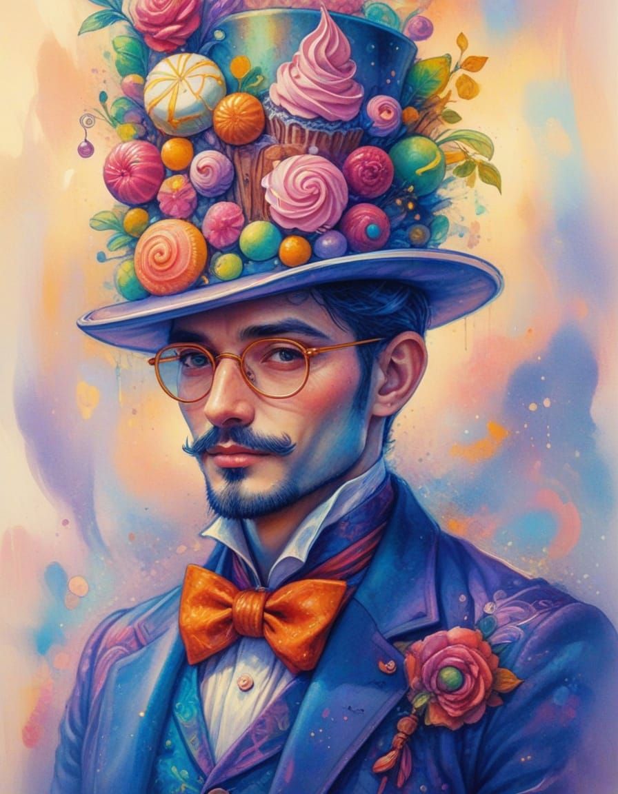 Chic Guy with Cake Top Hat Portrait Painting