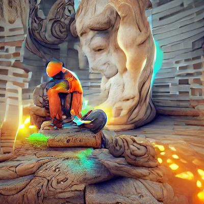 Artisan Carving a Detailed Statue