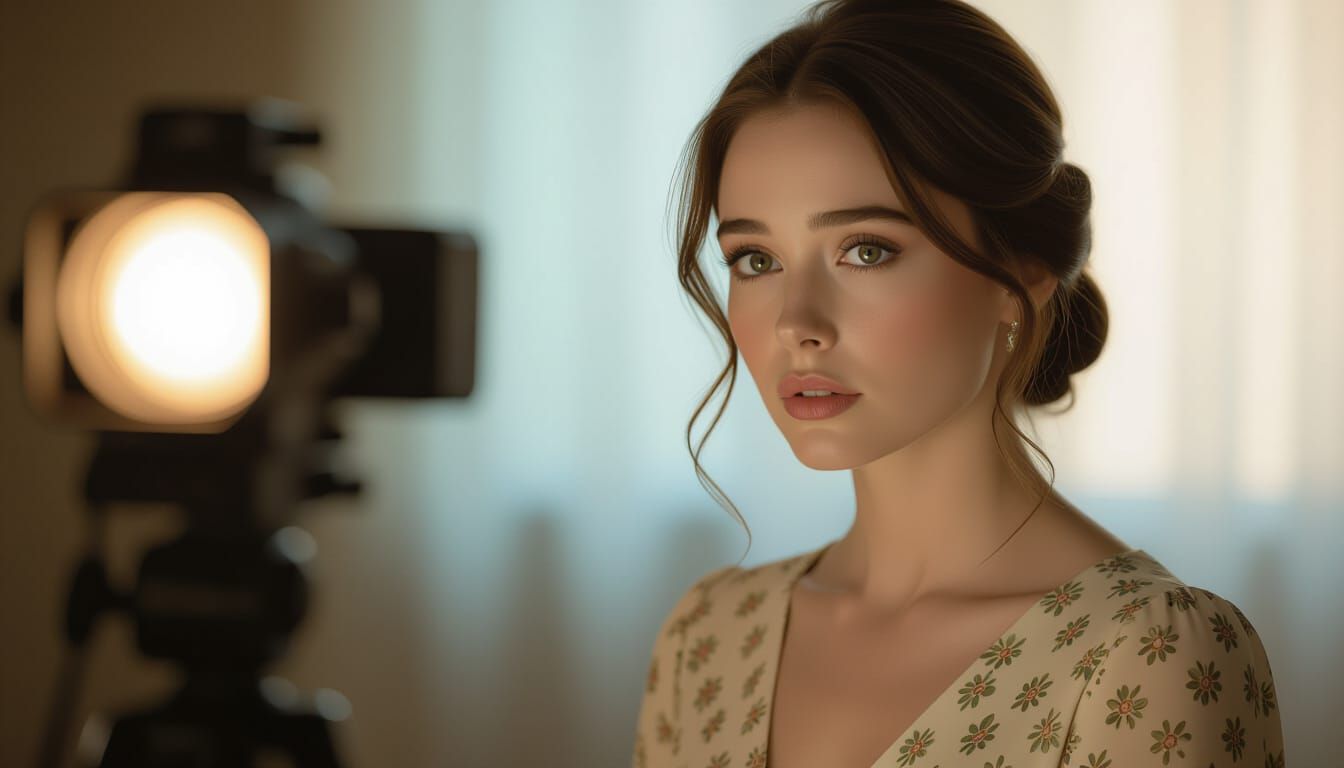 Young Woman's Enigmatic Moment in Softly Lit Scene