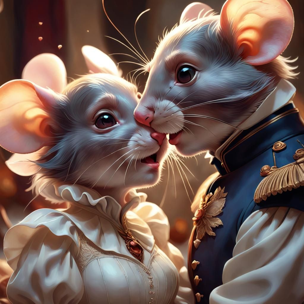 Mice Couple Portrait: Romantic Art Nouveau Style