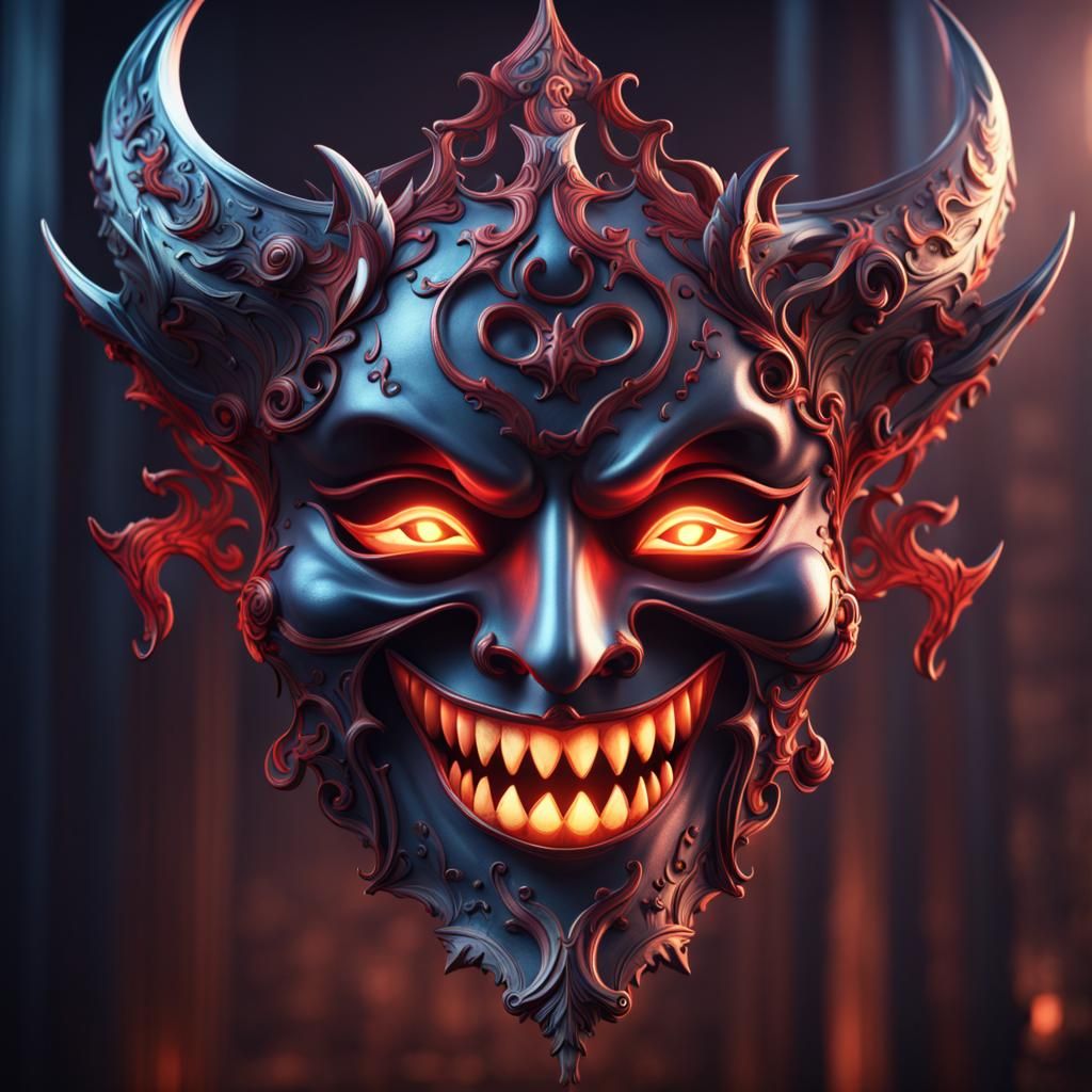 Demonic Smiling Opera Mask in Anime Style