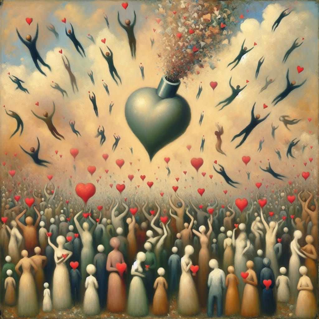 Whimsical Surreal Painting of Falling in Love