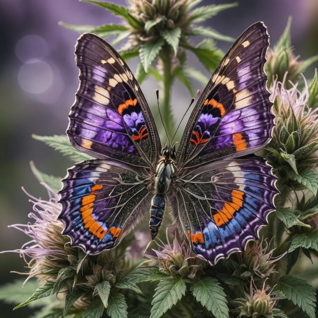 Butterfly on Cannabis Flower Macro Photography