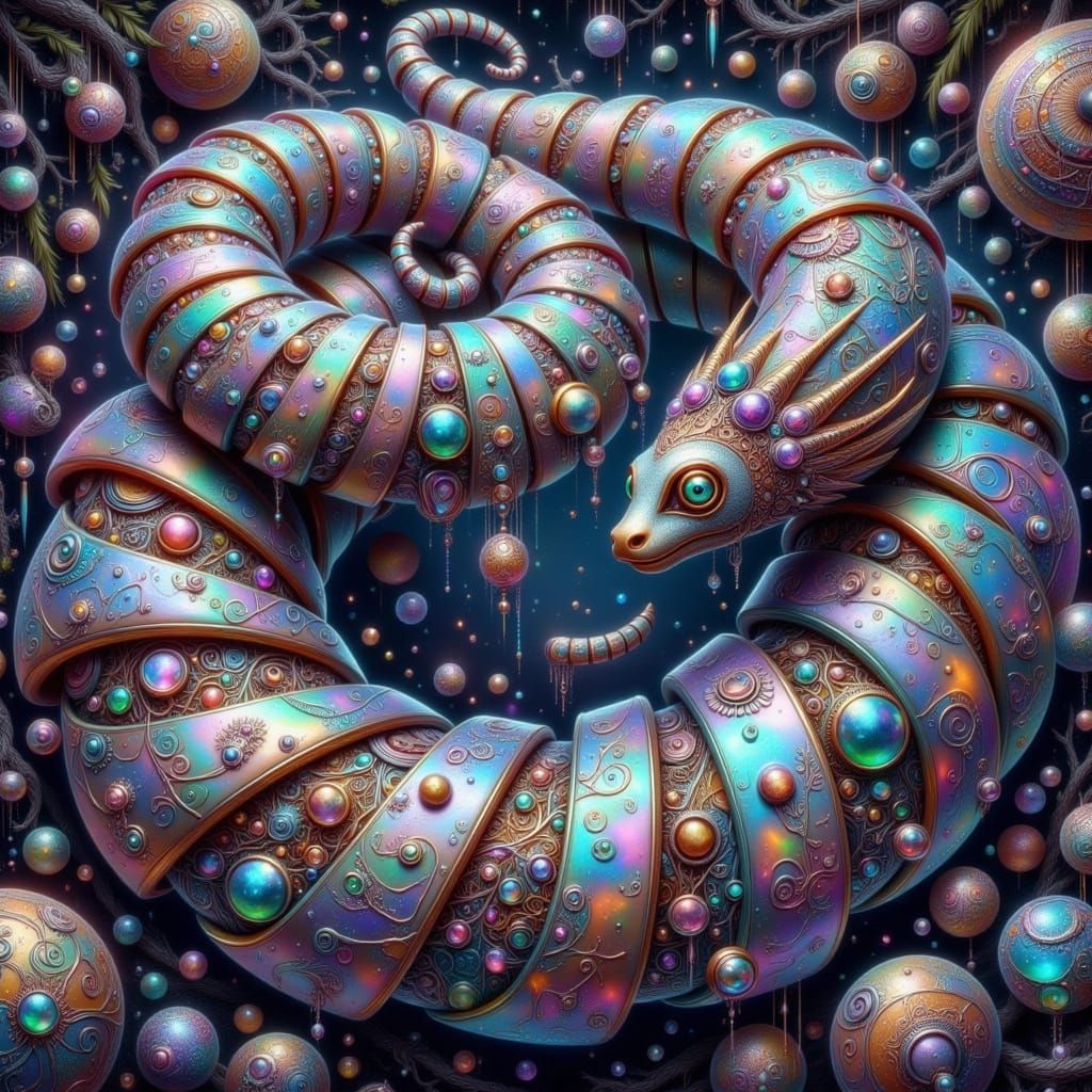 Surreal Arcadian Fae Caterpillar in Iridescent Opal Hues