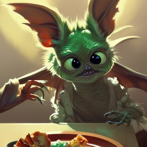 Gremlins Breakfast Portrait in Art Nouveau Style