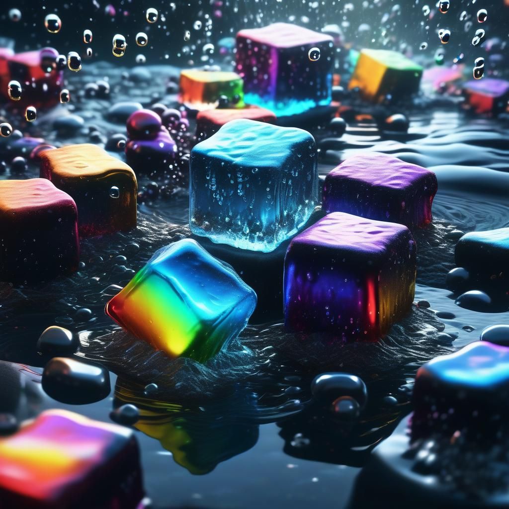 Rainbow water abstract flowing drizzling ice sparkling twink...