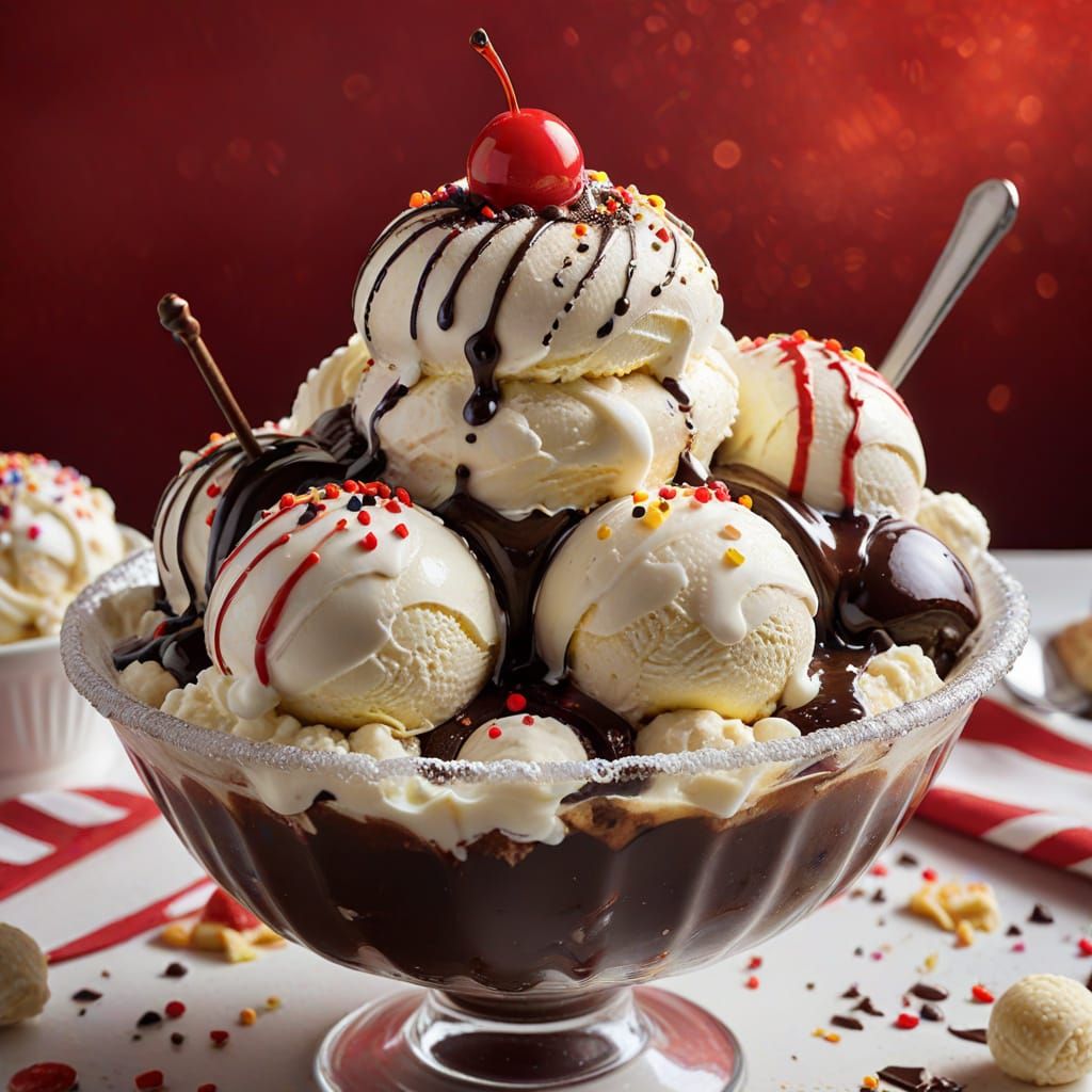 Extreme Close Up of a Vanilla Ice Cream Sundae