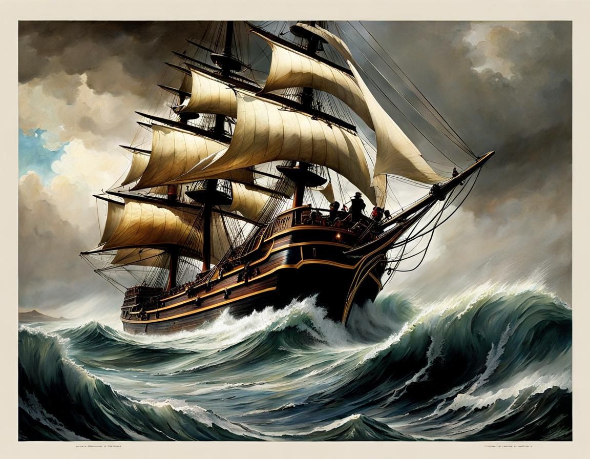 Pirate Ship Amidst a Gigantic Perfect Storm