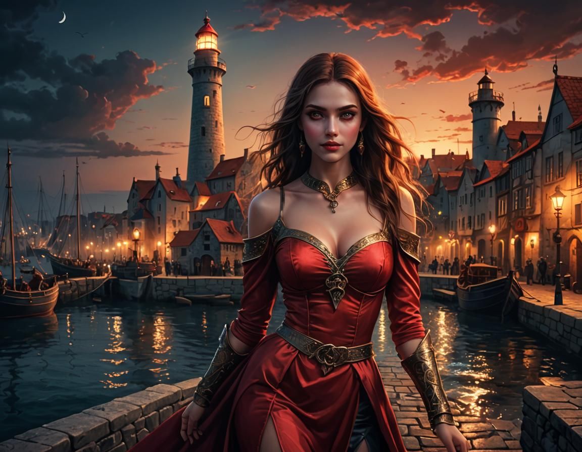 Medieval Fantasy Port at Night: Temptation