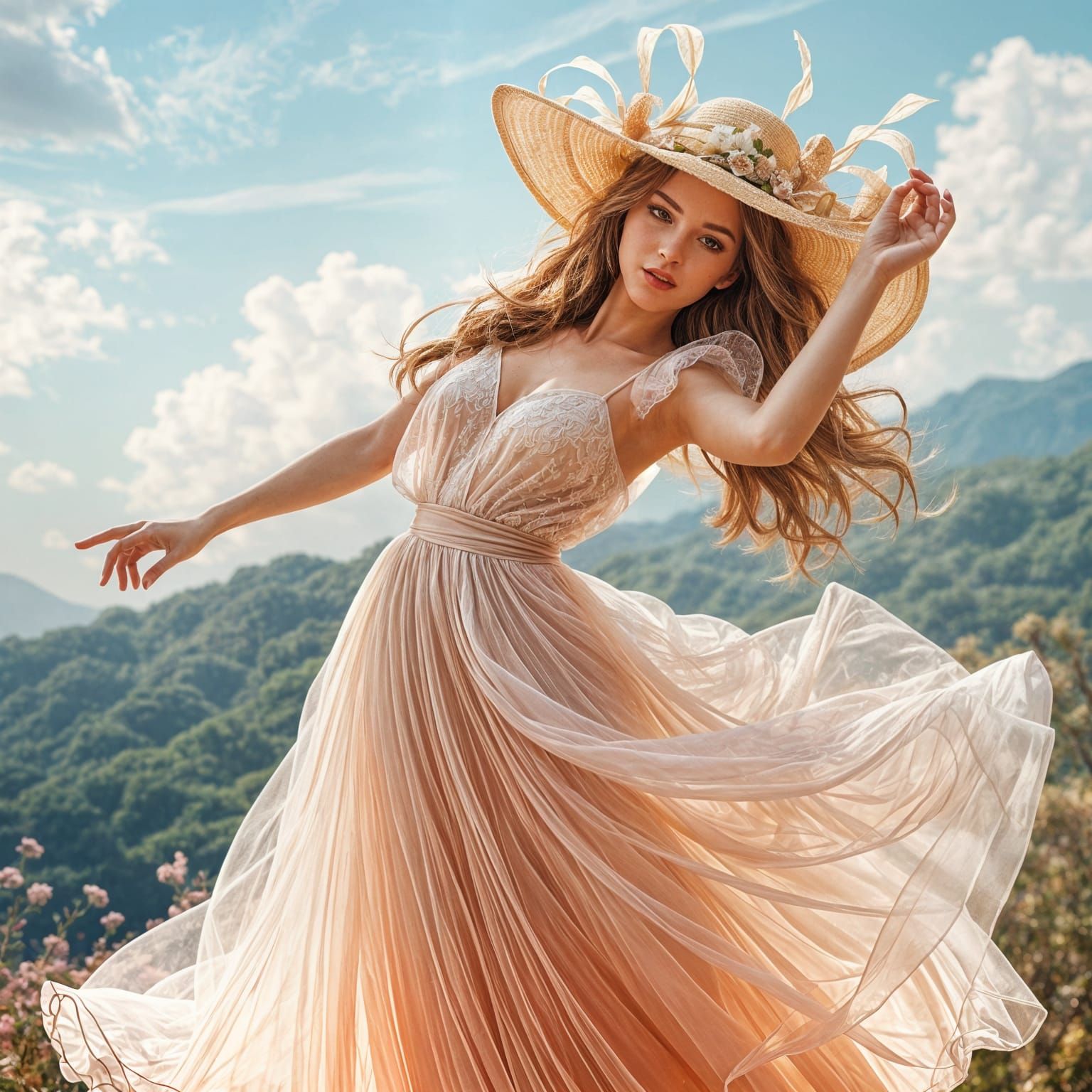 Ethereal Summer Goddess in Flowing Garb