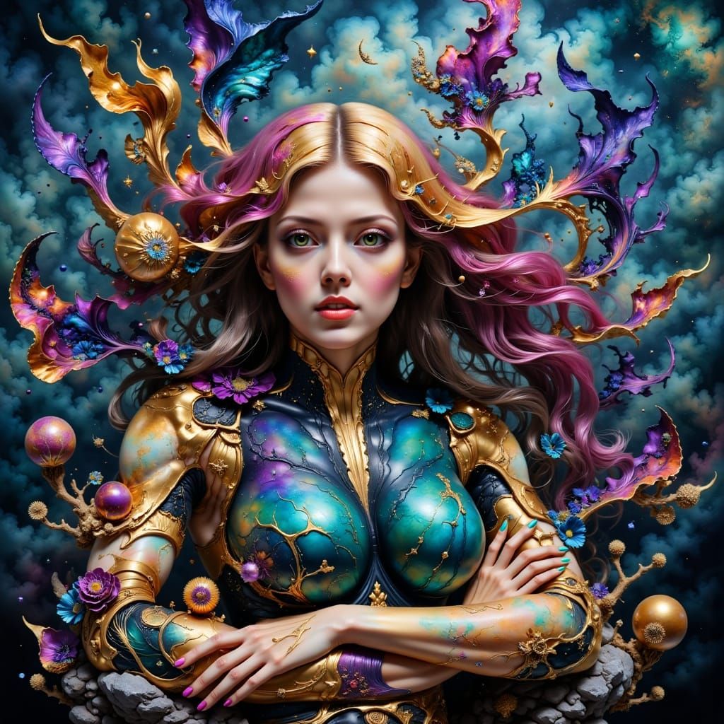 Ethereal Fantasy Woman in Rich 17th Century Attire