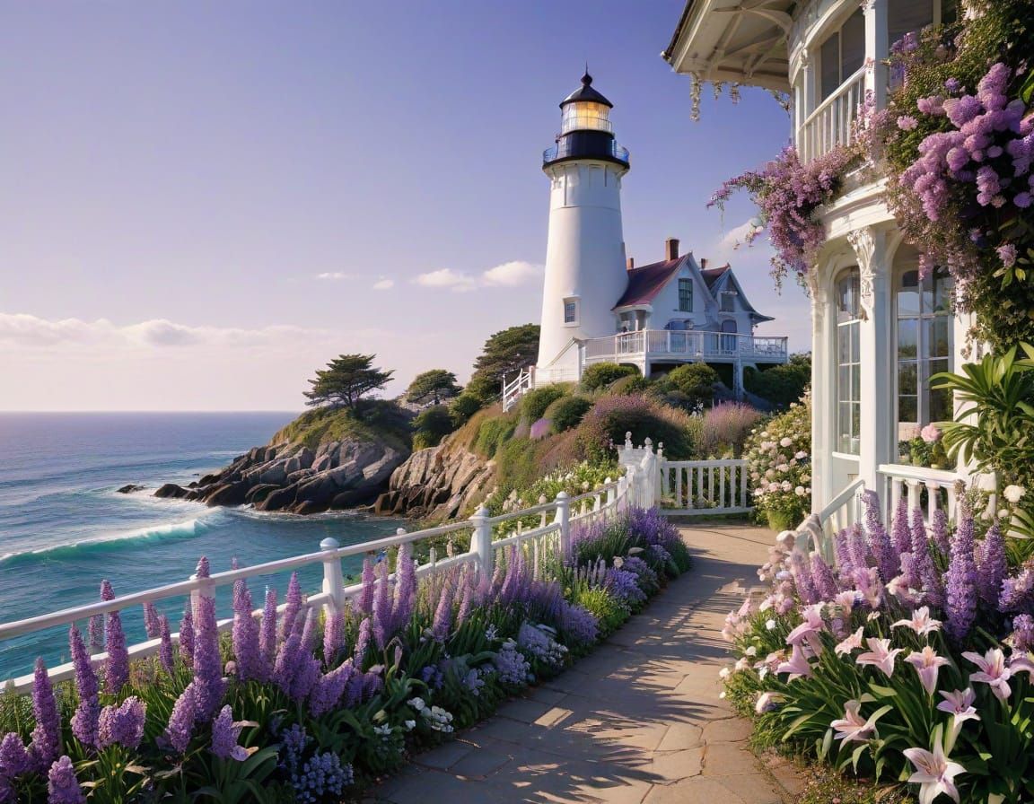 Surreal Luminous Lighthouse Landscape in Opalescent Vintage ...