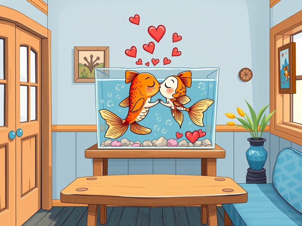 Cute Cartoon Style Goldfish Couple
