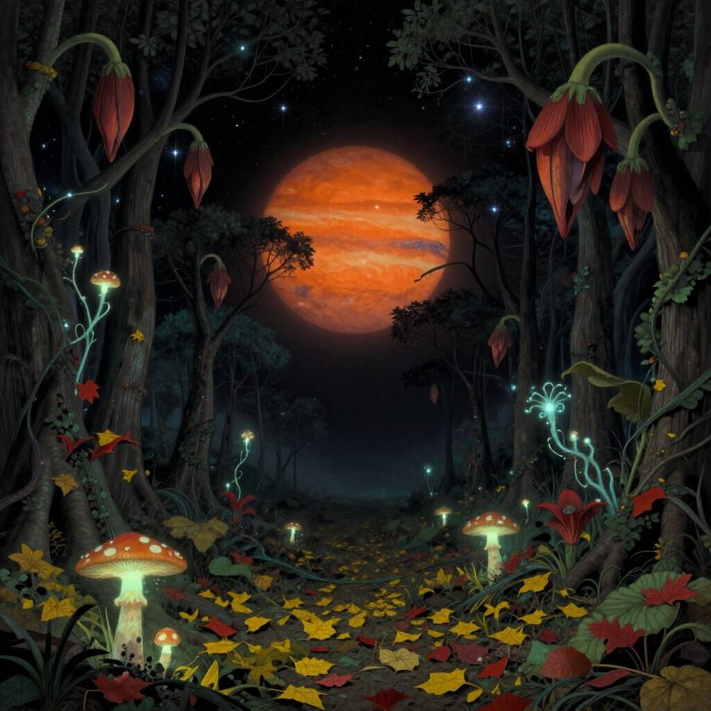 Alien Jungle Moon with Gas Giant Sky