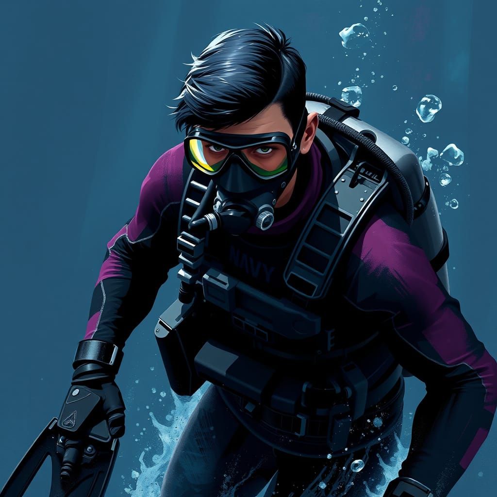 Tactical Navy SEAL in Dark Scuba Gear