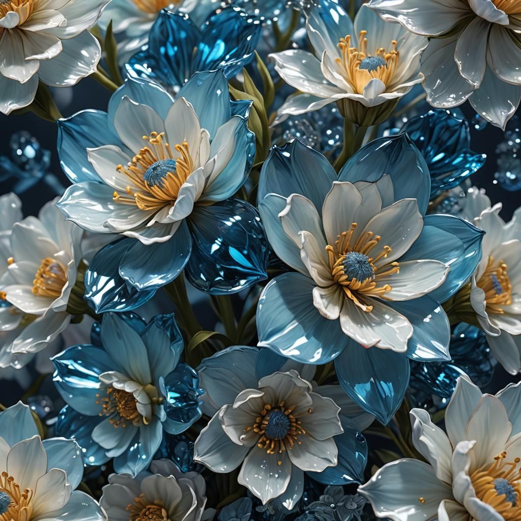 Hyperdetailed Blue Glass Flower Photography