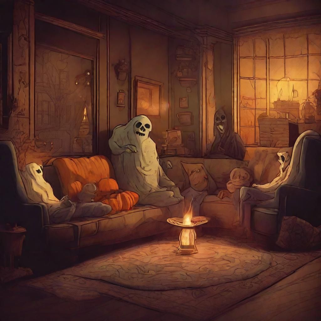 Ghosts and Goblins Watch Trick-or-Treaters