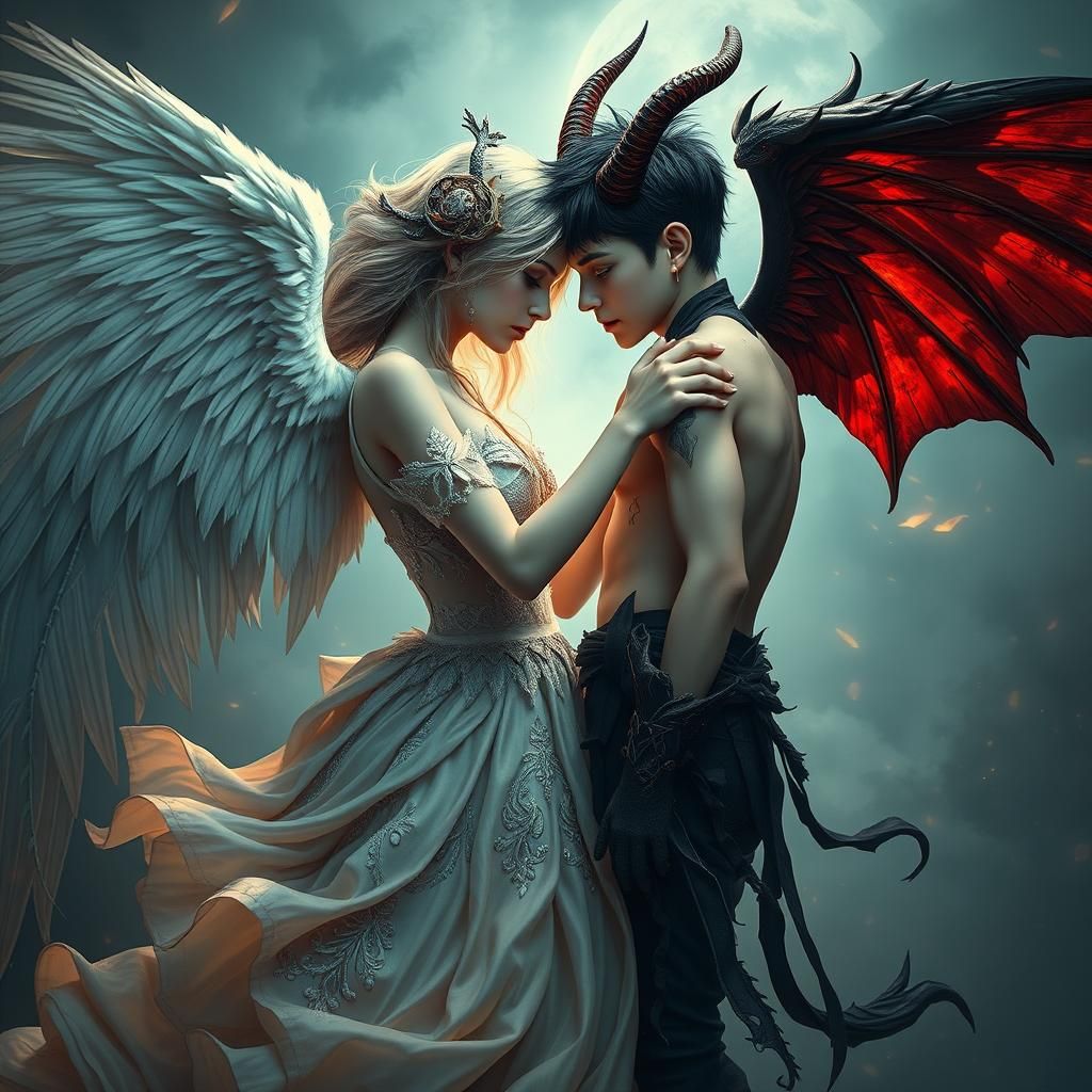 Angel and Devil: A Passionate Entwining in Digital Art